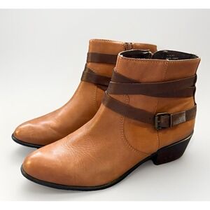 LL Bean Signature Womens Brown Leather Ankle Boots Side Zipper Size 8M Brazil